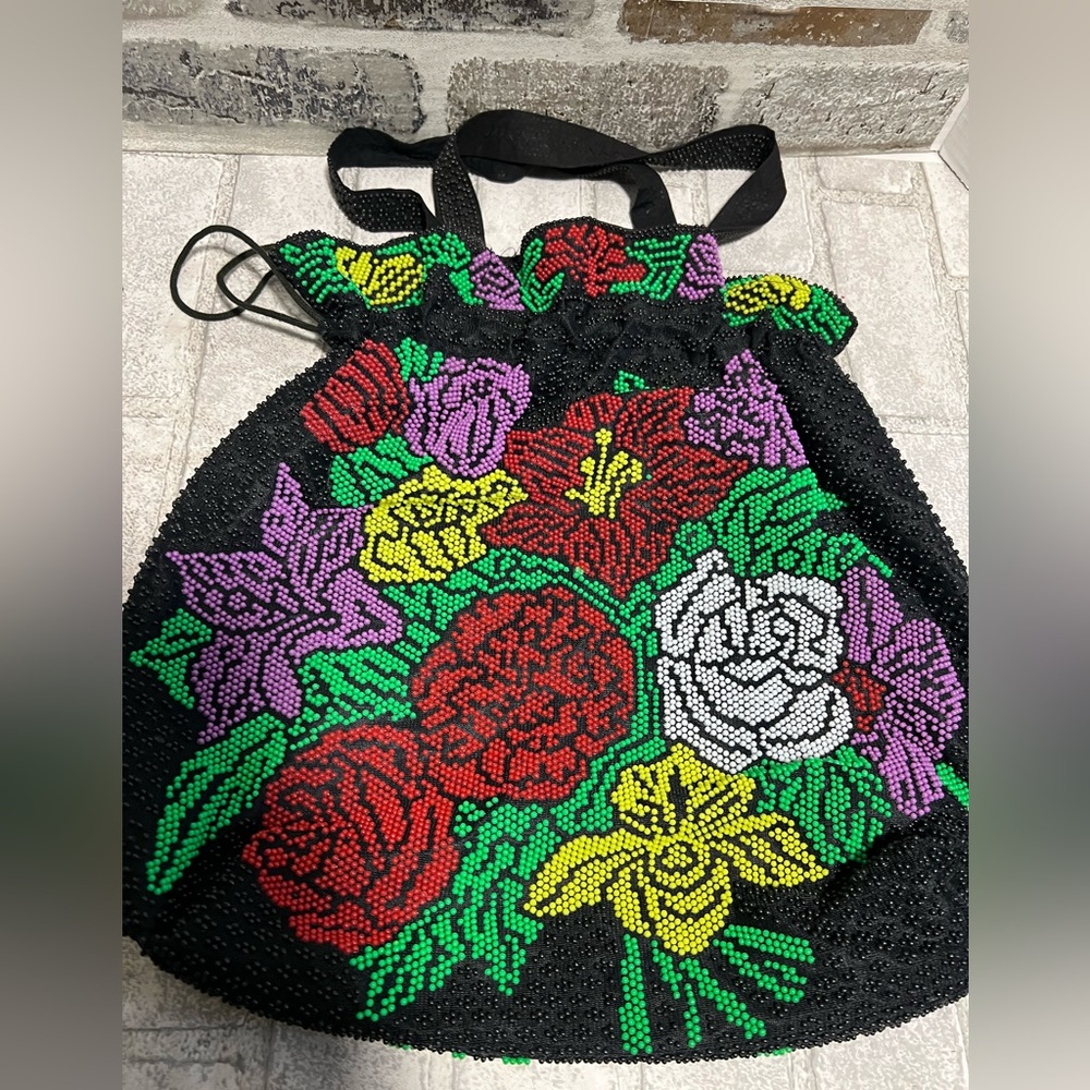 VG Candy Dot Purse-Multi Beaded Flower Design Drawstring Purse-Bag Hong Kong